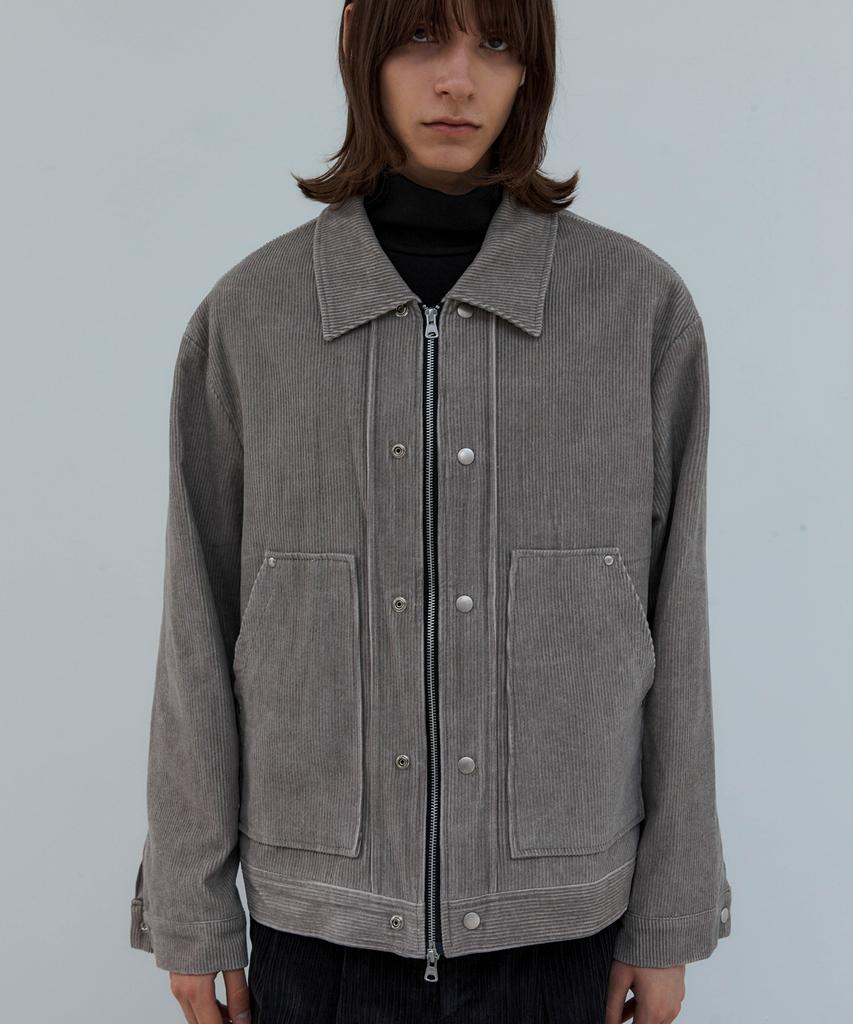 Trip Le Sens Washed Corduroy Double Snap Jacket_Washed Black