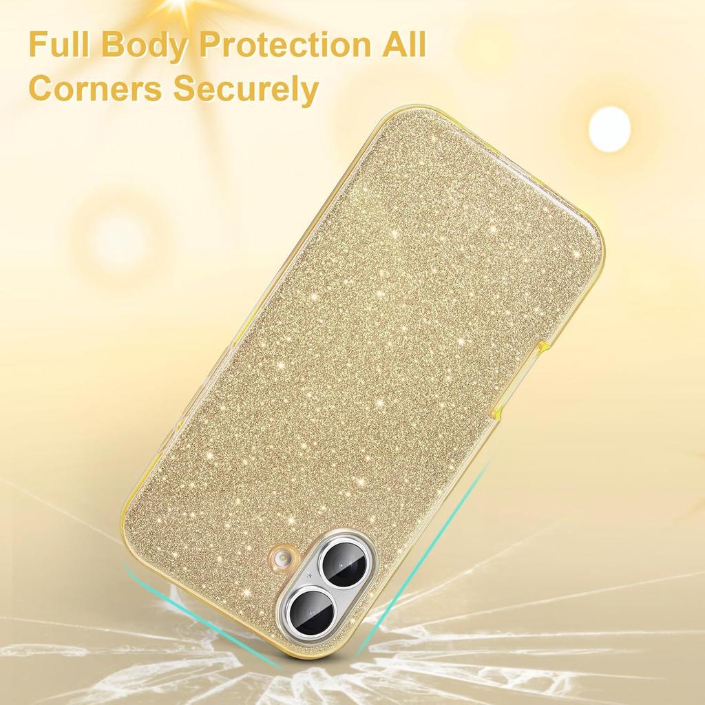 Gold Glitter Bling Case for Iphone 16 Pro Max 15 Plus 14 13 Mini 12 11 X Xs Xr Se 2022 2020 7 8 6 6S 16Pro Girls Women Sparkle Phone Cover Accessories