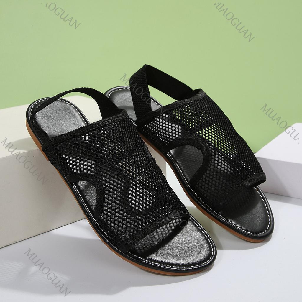 Fashion New Flat Bottom Breathable Mesh Sandals Women Summer Shoes Casual Large Size Round Toe Beach Sandales Slippers Ladies Shoes