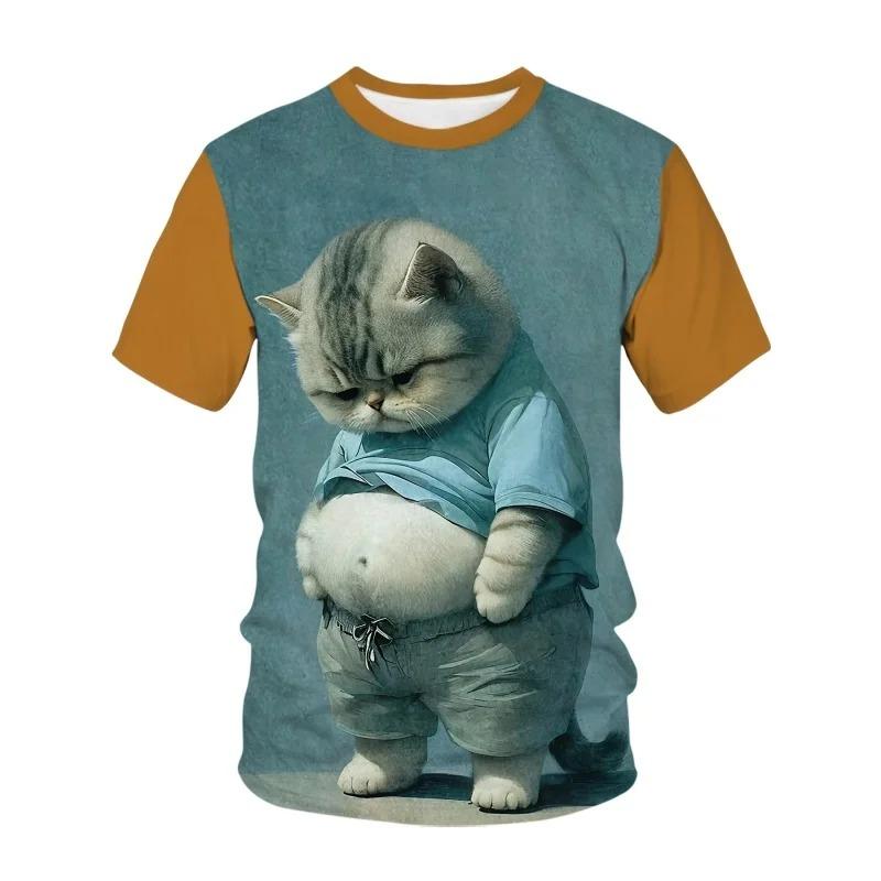 

Модная футболка с рисунком кролика и медведя для мужчин, забавная футболка с обезьяной и кошкой с 3D-принтом, топы с коротким рукавом, летние повседневные футболки 6xl