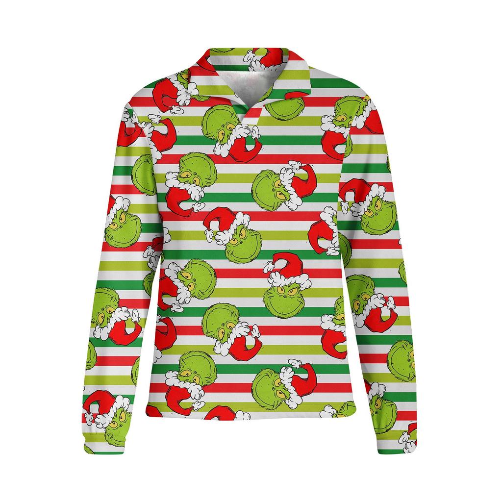 Women's Stand Collar Pullover Long Sleeve Top Christmas Print Sports Top