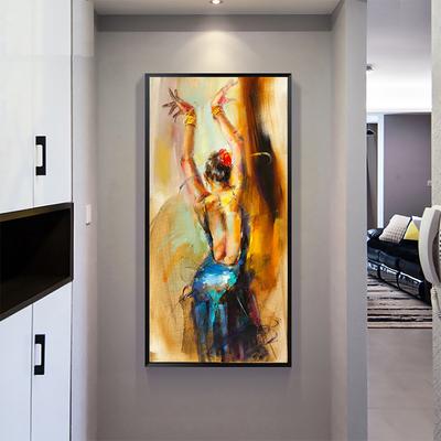 Póster Moderno Colorido Flamenco Español Belleza Bailarina Arte Pintura al Óleo Lienzo Impresiones de Figuras Vintage Cuadros de Arte de Pared Decoración para el Hogar