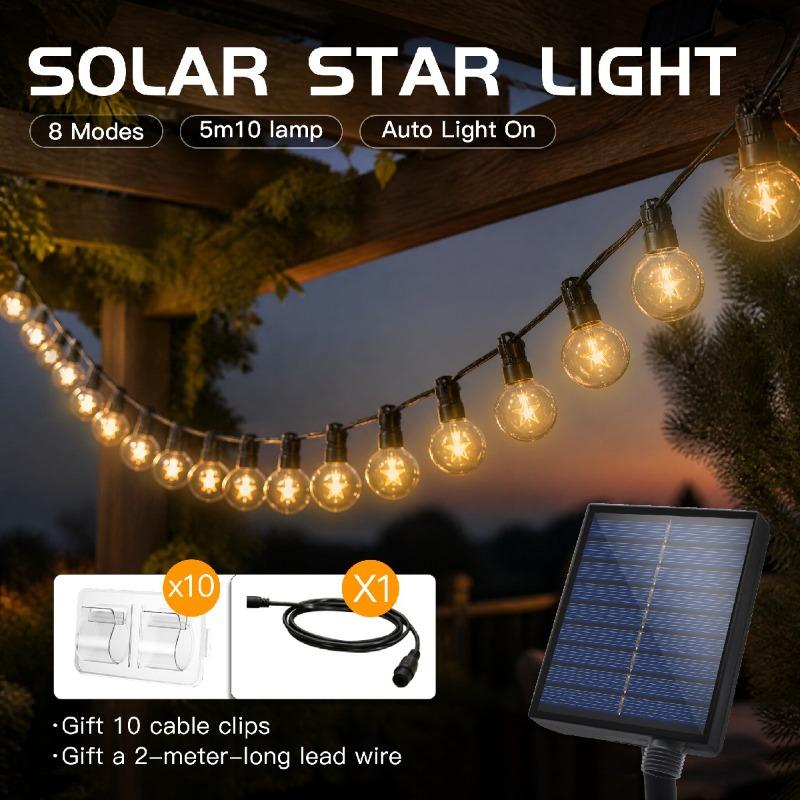Solar Star String Lights 5M 10LED with 2M Lead Wire & 10 Hooks, Outdoor Waterproof Garden Christmas Decor Lights