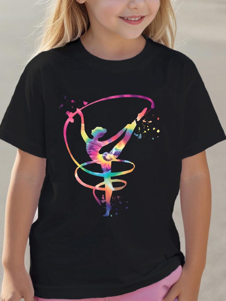 Buntes Rhythmische Gymnastik Bandtänzerin Sport Grafikdruck T-Shirt Familienpassend Jungen Mädchen Kinder Freizeit Kurzarm Oberteile
