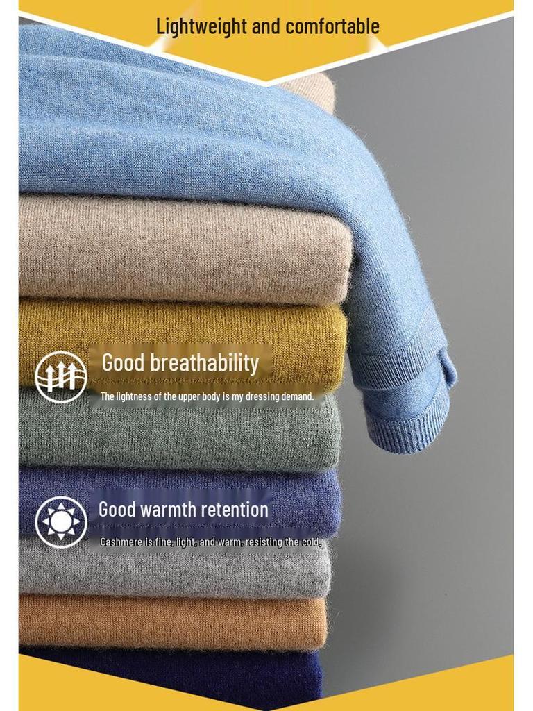 Men's Round Neck Cashmere Sweater - Business Casual, Loose Fit, Autumn Winter Knitwear