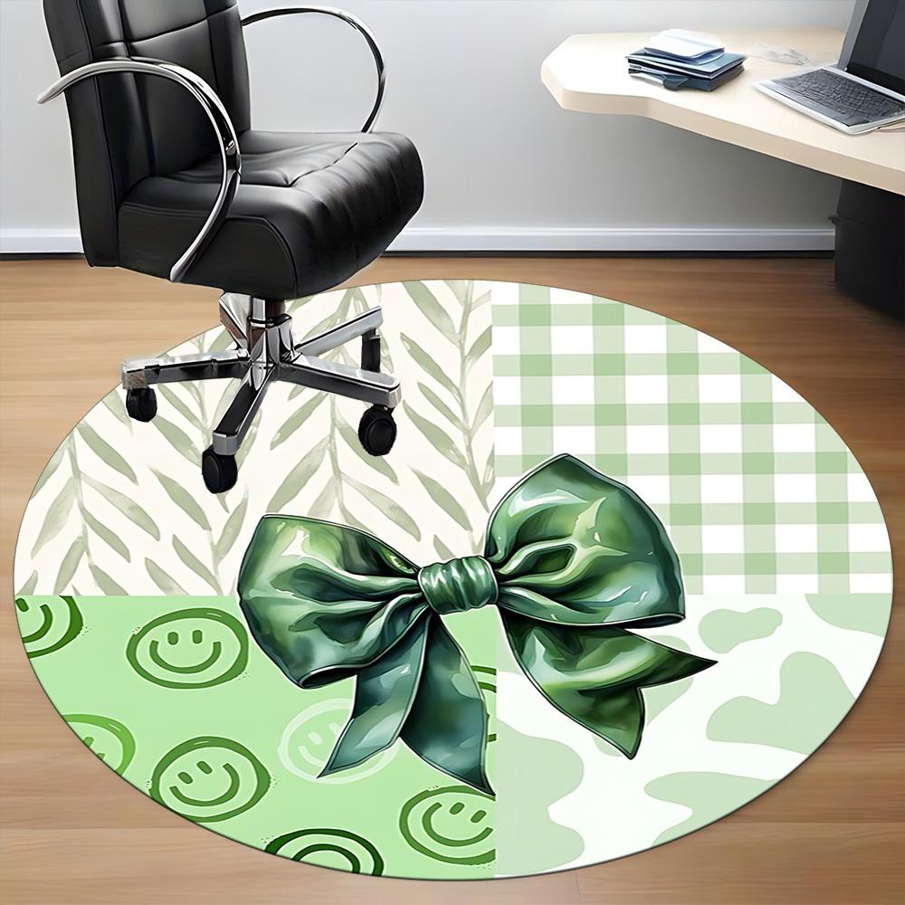 1pc Green Bow Office Round Rug, Carpet for Office, Gaming, Lightweight Round Floor Mat yy260205060