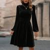 Women's Autumn And Winter Casual Fashion High Neck Waist Velvet Long Sleeve Dress