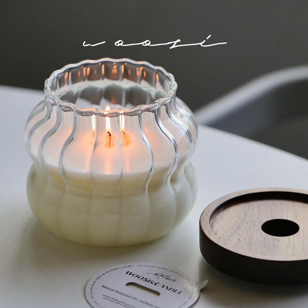 Medieval Style Chubby Glass Wooden Lid Candle Cup Tea Scented Candle Gift Box Birthday Gift Long-lasting Fragrance