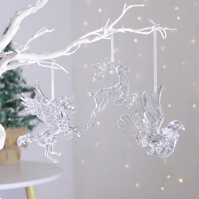 1/3pcs Acrylic Christmas Ornaments Flying Unicorn Elk Snowflake Xmas Tree Hanging Pendants 2026 New Year Home Decoration Gifts