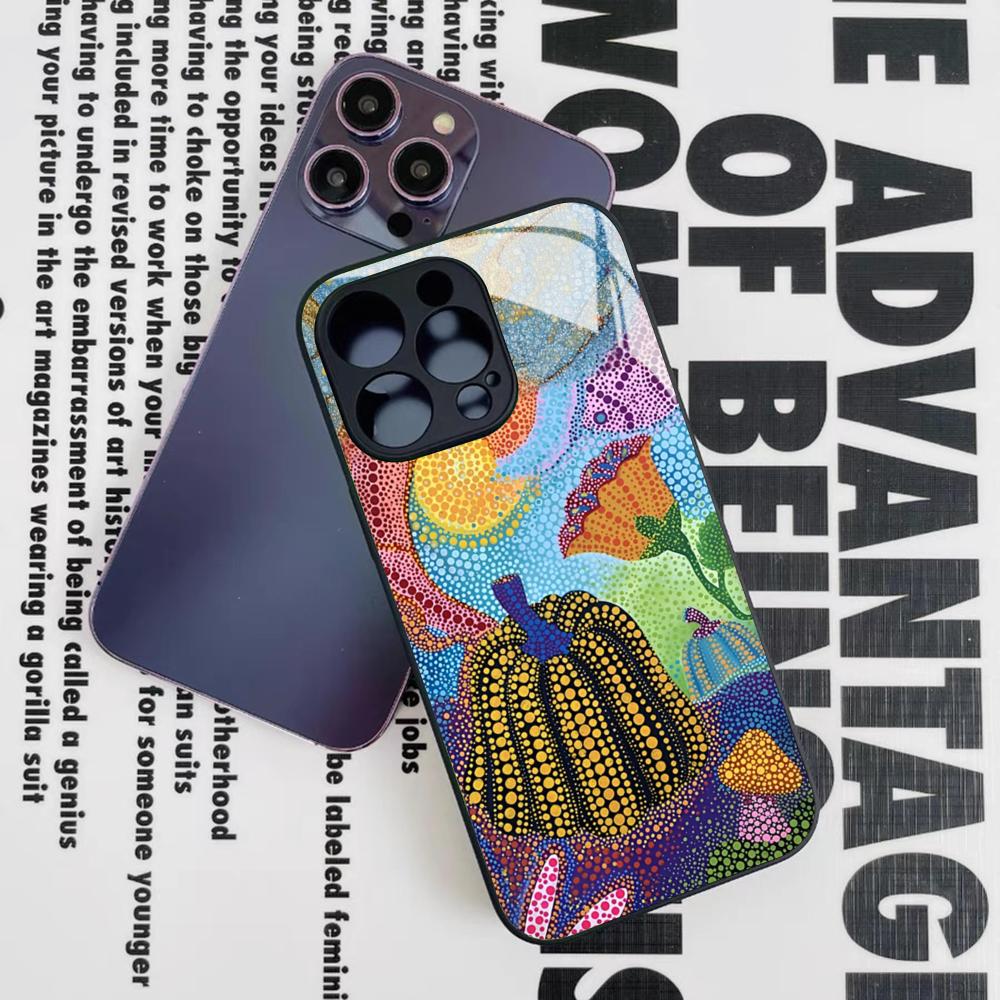 Yayoi Kusama Phone Case for Iphone 16 15 14 12 11 13 Pro Max Mini 8 X Xr Xs Puls Black Glass Cover