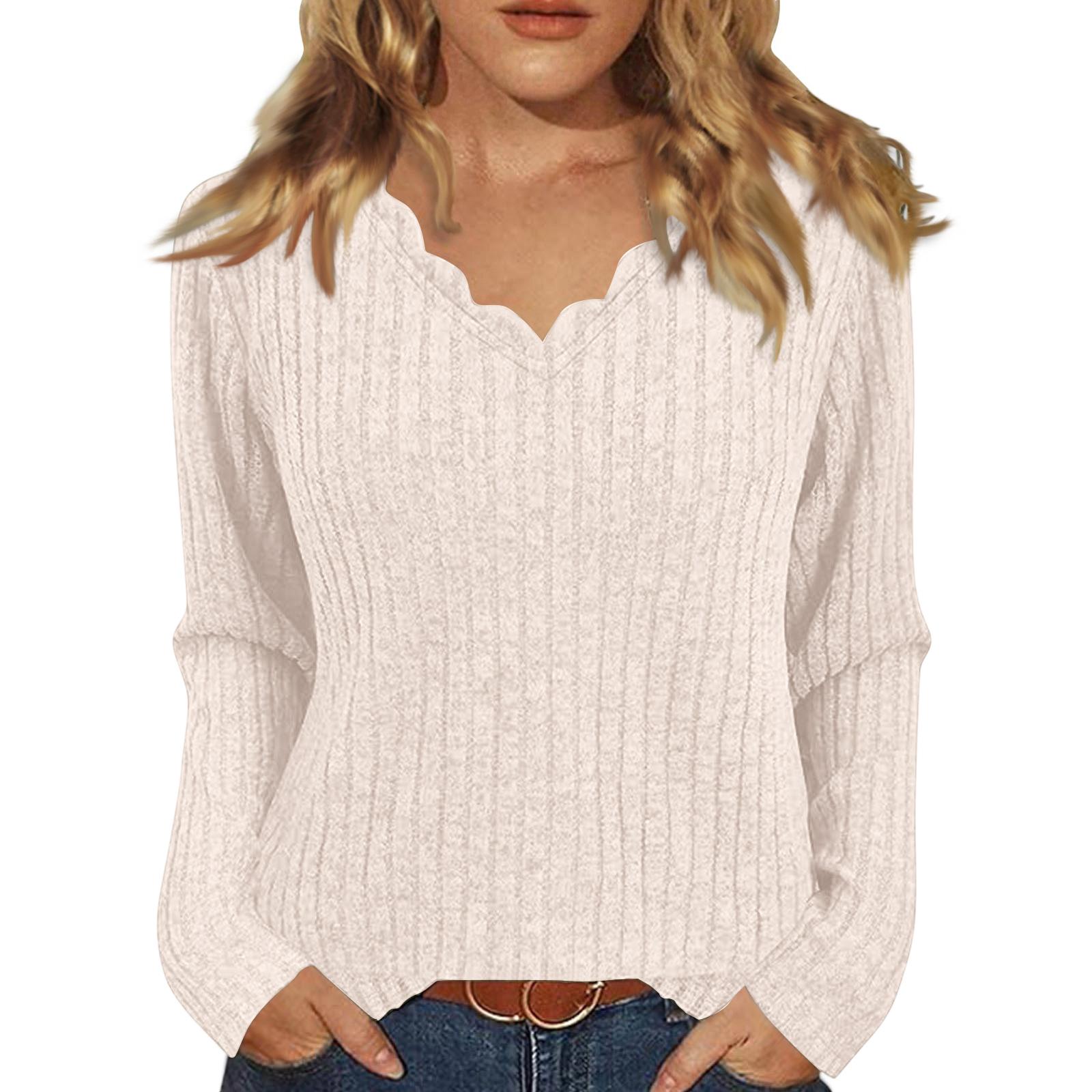 

Футболки с длинным рукавом, футболки с V-образным вырезом для женщин, модные топы, легкая мягкая повседневная рубашка L бежевый