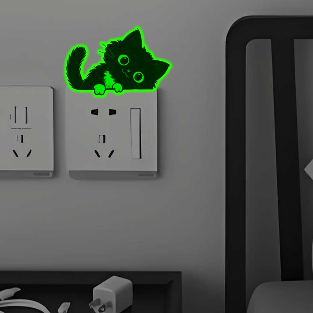 PVC Luminous Cat Wall Decals Home Decor Cat Switch Stickers Glowing Cat Stickers Living Room