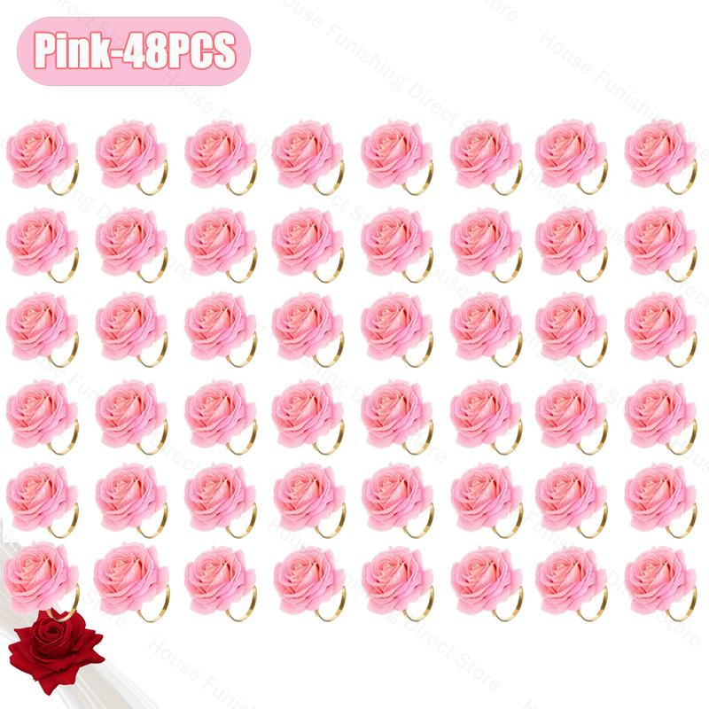 2025 New Valentine's Day Napkin Rings Rose Metal Napkin Rings Faux Flower Napkin Rings Wedding Banquet Birthday Decoration