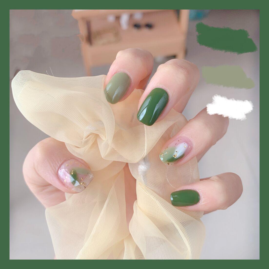 Summer Firefly Green Wearable Waterproof False Nail Stickers Glue-On Style