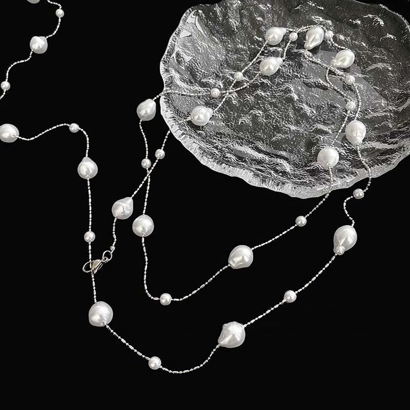 Exquisite Imitation Pearl Necklace for Women Girls Fashion Multi Layer Adjustable Long Tassel Necklace Wedding Jewelry Gift