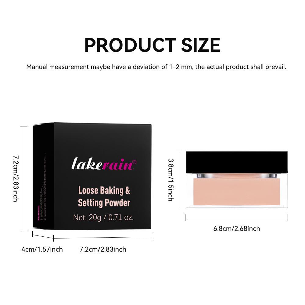 Lakerain Square Box Loose Powder: Natural Concealer, Long-Lasting, No-Smudge Makeup Setting Powder