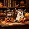 Hochlandkuh Halloween Deko Figur, Kürbis Geist Statue, Bauernhaus Herbst Ernte Tischdekoration Herbst Tischplatte für mehrstöckiges Tablett