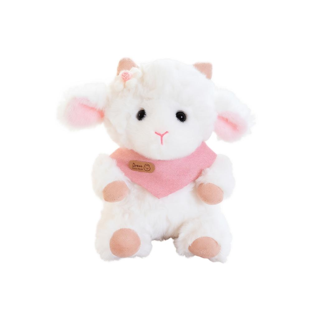 Plush Sitting Lamb Stuffed Animal Toy with Scarf Soft Fabric Cute Design for Kids and Collectors Gift