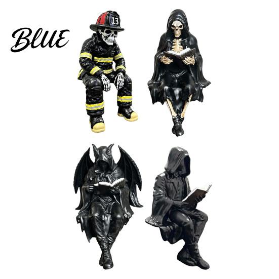 Dreidimensionale Gotische Statue Dark Fantasy Lese-Figur Geheimnisvolle Kapuzenfigur Skulptur Schreibtischdekoration Harz Sitzender Sensenmann für
