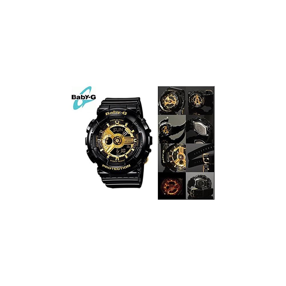 Casio G-Shock GA-110GB-1A & BA-110-1A Black and Gold Pair Watches Set