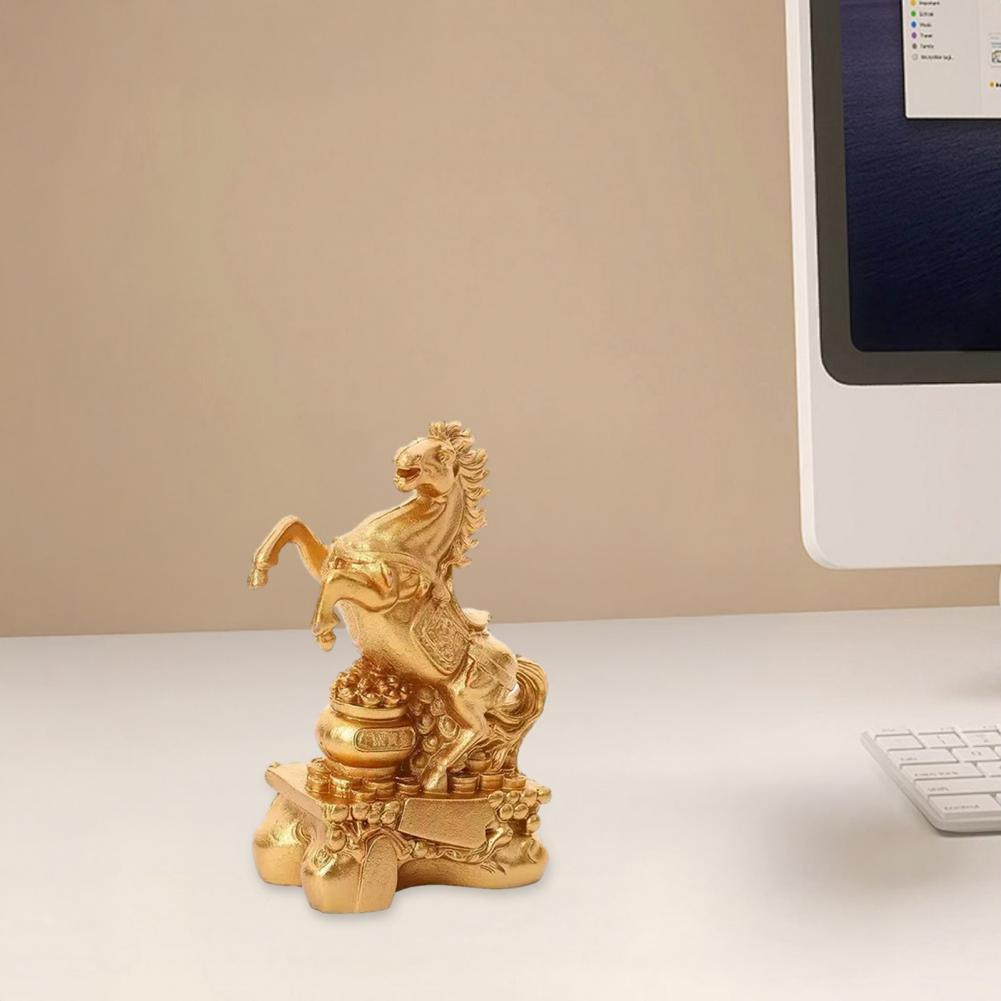 Horse Figurine Decor Golden Finish Horse Ornament Resin Zodiac Horse Figurine Strength Success Sculpture for Home Office Decor