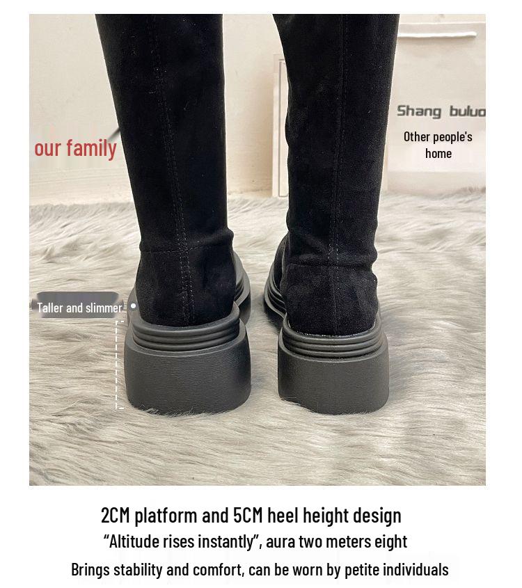 Women's 2025 Aut/Win Thick-Soled Over-the-Knee Foldable Knight Boots - Chunky Heel in Black/Khaki