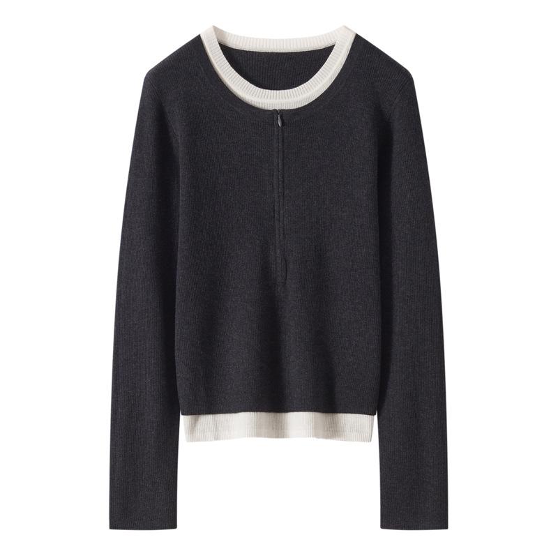 Women's Half-Zip Round Neck Wool Two-Piece Sweater - Spring/Autumn 2026 Edition