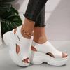 Women's Solid Color Casual Sandals, Platform Elastic Soft Sole Knitted Walking Shoes, Heightening Wedge Vacation Shoes
