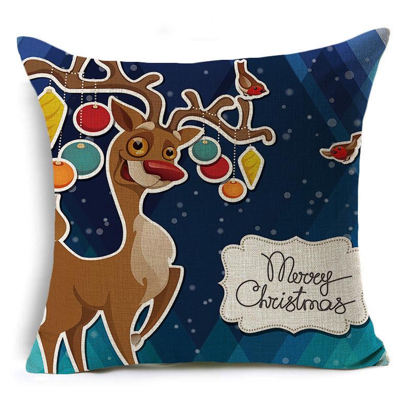 Santa Claus Cartoon Christmas Cushion Covers Reindeer Christmas Trees Linen Pillow Cover Decorative Sofa Couch Throw Pillows