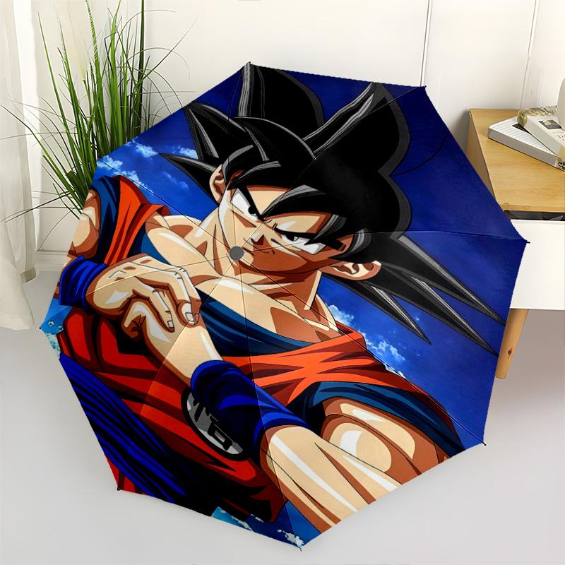 1 PC Automatic Folding Umbrella - Cute Cartoon Son Goku Pattern Portable Foldable Design With 8 Ribs Christmas Birthday Gifts
