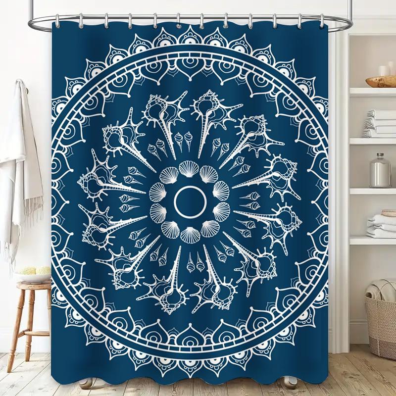 White Mandala Shower Curtain Blue Printed Bath Decorative Liner Extra Long Size (72x84) Polyester Fabric for Water Repellency Ho
