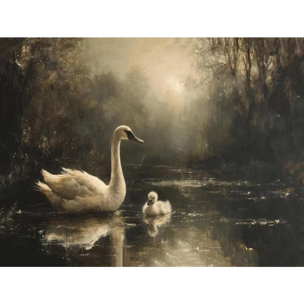 Canvas Dark Forest Wildlife Fox Lion Black Swan Retro Posters Prints Wall Art Picture Living Room Home Decor Wall Decor
