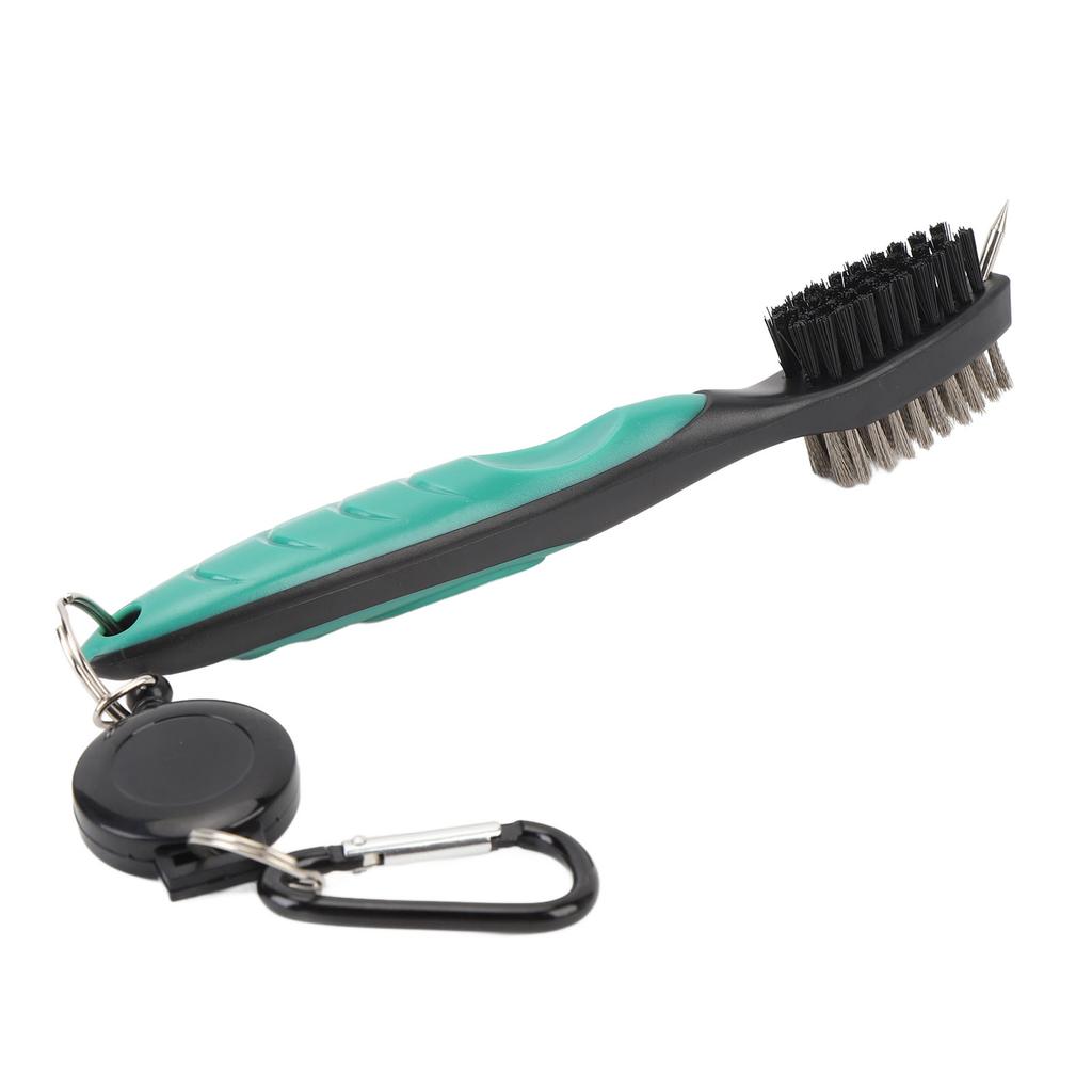 Golf Club Brush with Retractable Cord Dual Sided Steel Bristles Ergonomic Handle Golf Club Cleaning Brush Green