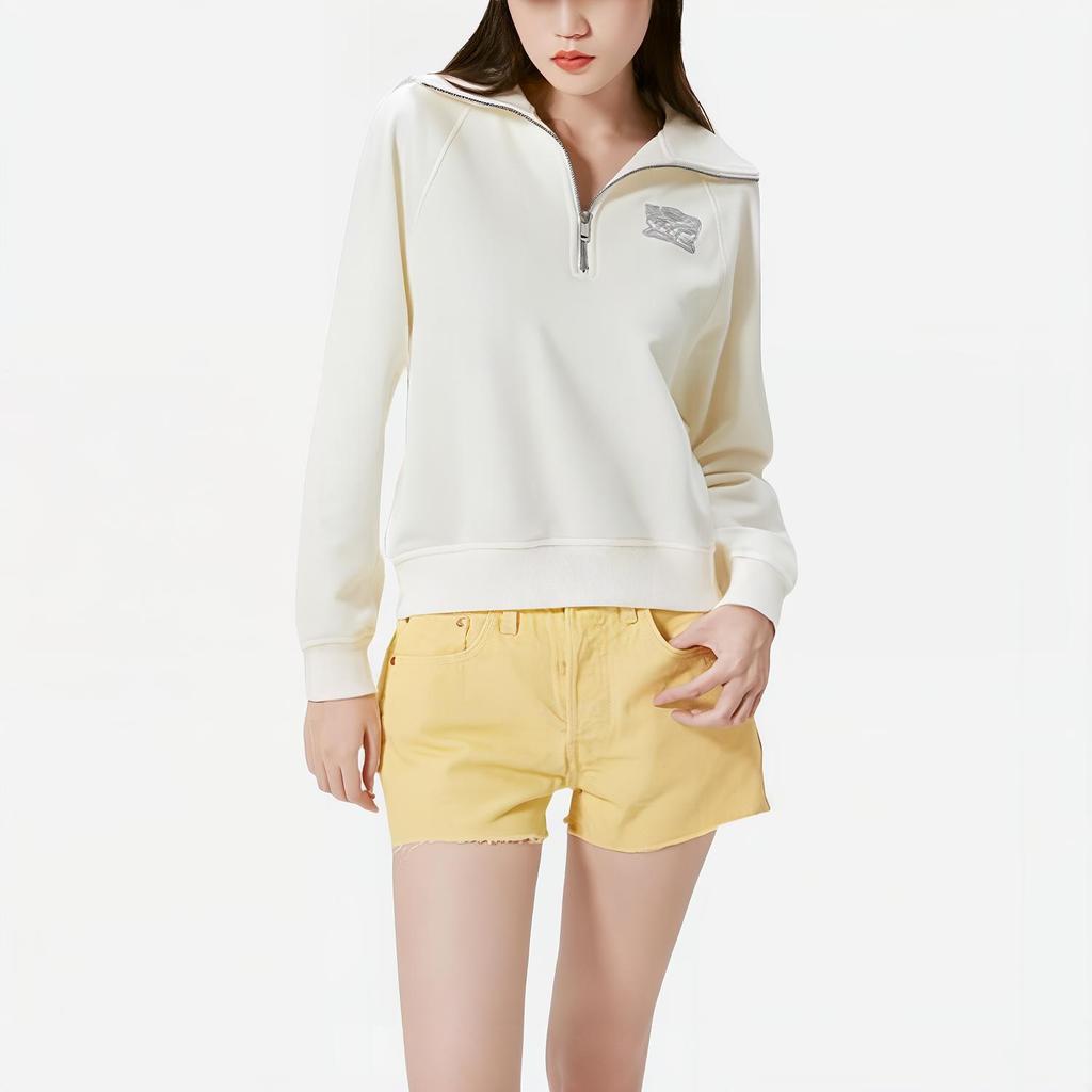 Levis FW22 Solid Color Zip Collar Long Sleeve Sweatshirt Women sweatshirt White A5194-0001
