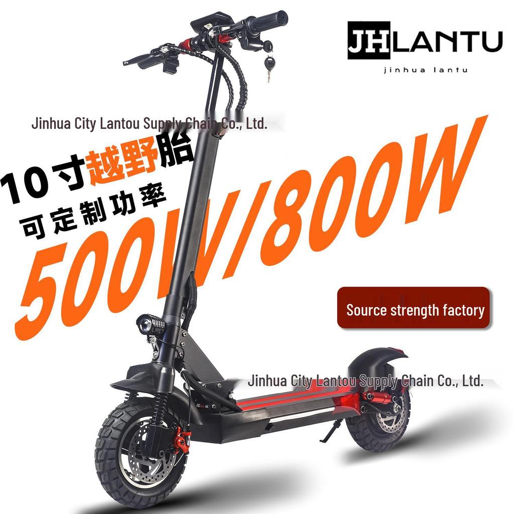 10-Inch Off-Road Electric Scooter for Adults with Seat, Foldable Design, Front & Rear Shock Absorption