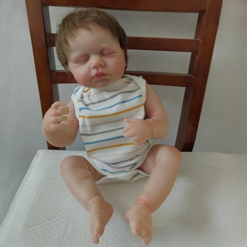 19 Zoll 3D bemalte lebensechte wiedergeborene Babypuppen voller Silikonkörper Babyspielzeugpuppe Sweety Asleep Loulou Boneca wiedergeborene Puppe Kleinkind Geburtstag Weihnachtsgeschenk