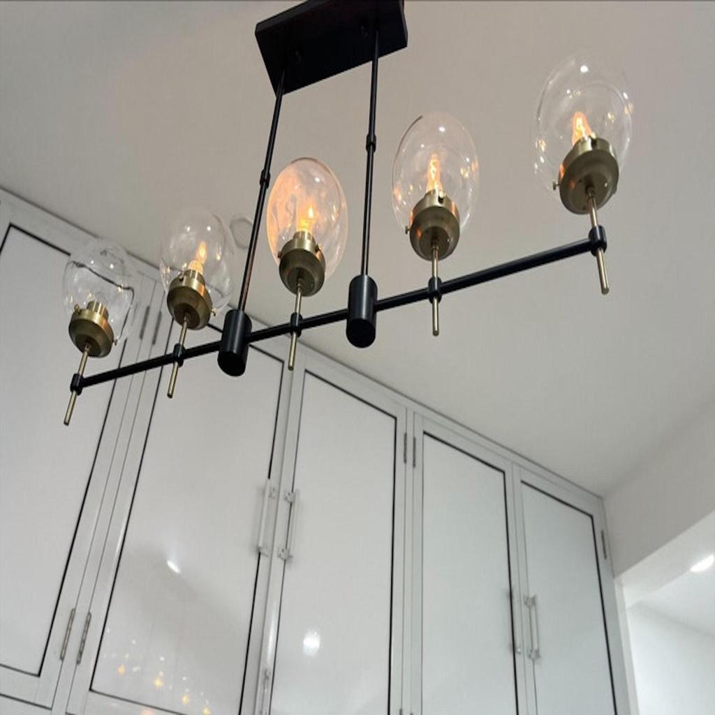 Mid Century Linear Chandelier Light Fixture for Drawing Room Lobby & Dinning Table Lights Home Décor Glass Globe Linear Chandeliers