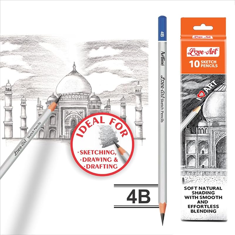 Artline Love Art Sketch Pencils 4B Set Of 10 (Pack Of 2) | Ideal For Create Deep, Velvety Black Lines And Intense, Smoot