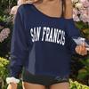 Spring/Autumn 2025 American & European Street Style One-Shoulder Loose Letter Print Casual T-shirt