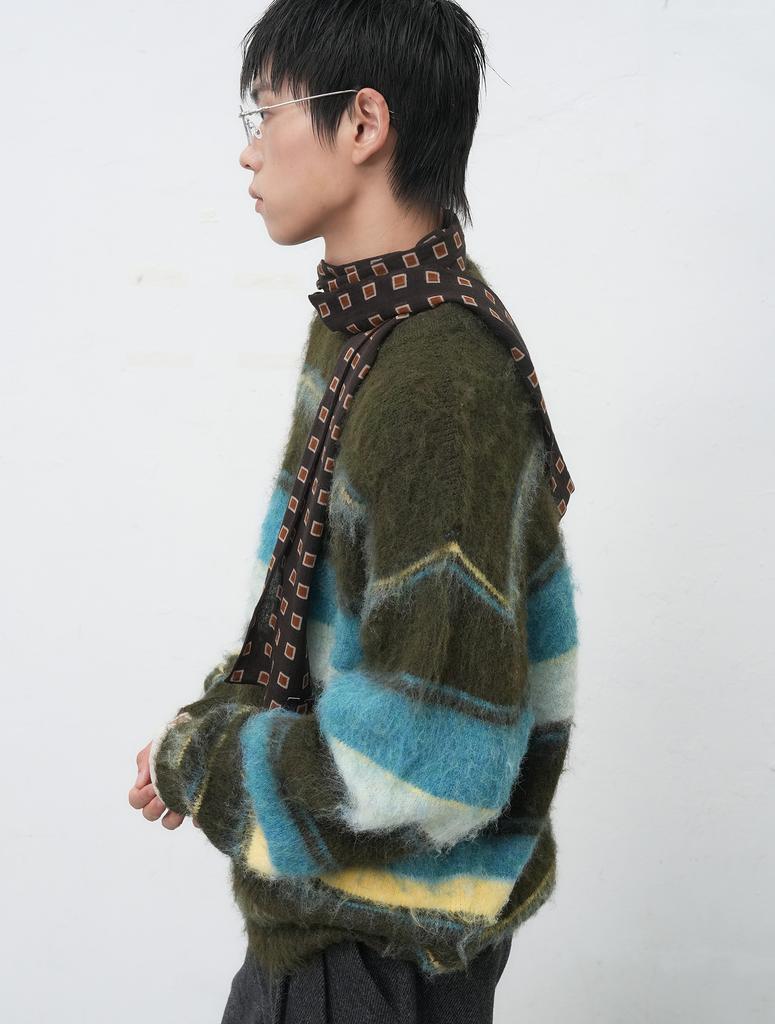 GENERALIDEA Mehrfarbiger Pullover mit Streifen und Flor für Herren [Khaki] / Sbe4M05014