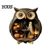 Wood Owl Sculpture Halloween Wooden Tabletop Centerpiece, 2D Flat Pumpkin Ghost Bat Figurine Skeleton Standing Table Sign for Party, Shelf, Desk Decor