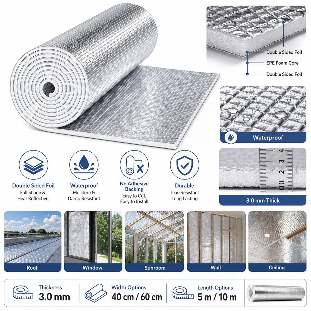 Aluminum Foil Radiator Reflective Film 5m/10m Wall Shade Protector Pad  for Thermal Insulation Wall