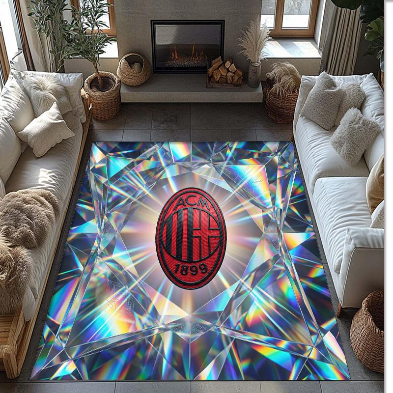Tappeto in Flanella Stampato AC Milan Antiscivolo Morbido Poliestere Tappeto per Pavimento Tappetino Decorativo da Interno per Camera da Letto Soggiorno Divano Sala Giochi Decorazione Casa
