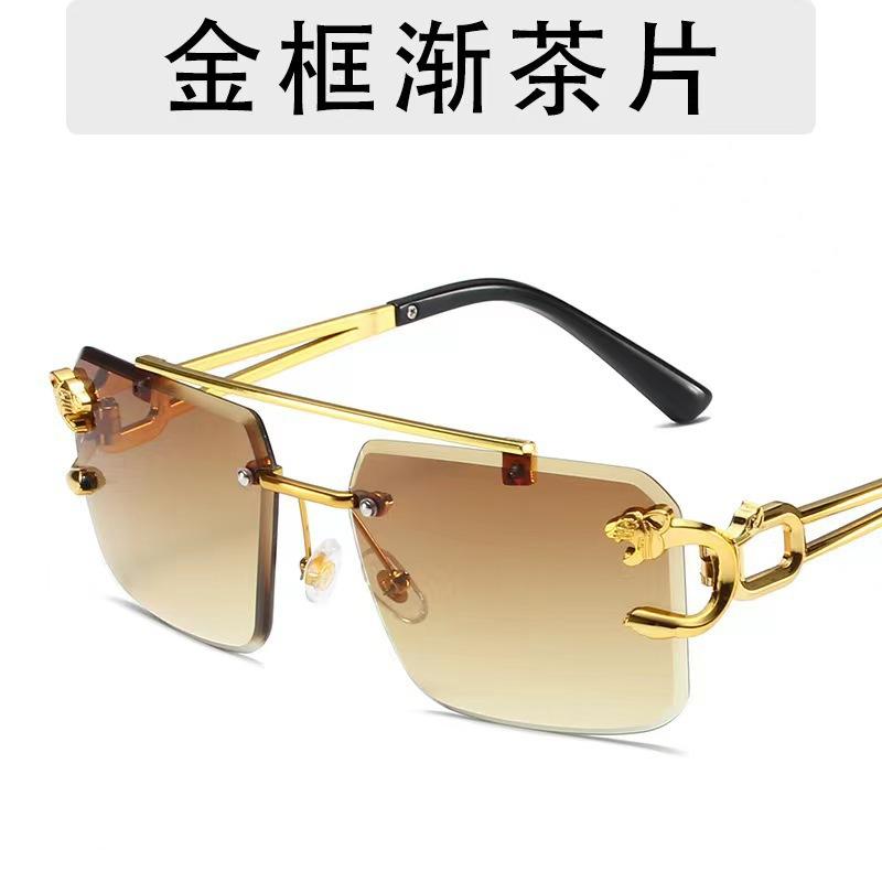 European and American trend frameless sunglasses leopard head fashion trimmed sunglasses masculinity female Internet celebrity street eye shot
