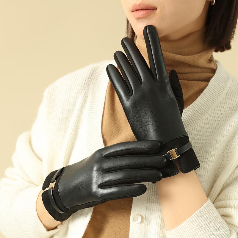 Gants d'hiver en daim pour femmes avec compatibilité écran tactile - Chauds, doublés de velours, idéaux pour les activités de plein air et la conduite.