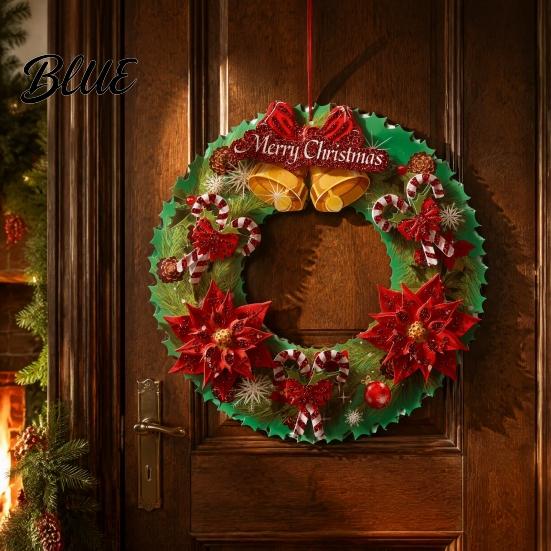 Seasonal Home Decor Christmas 3D Wreath Pendant with Hanging Rope Cartoon Garland Ornaments Snowman Door Ornaments Lightweight Paper for Holiday