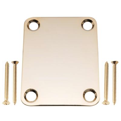 Musiclily Pro Guitar Neck Plate, Steel, 4-Point Fastening, for Electric Guitars and Basses, Gold