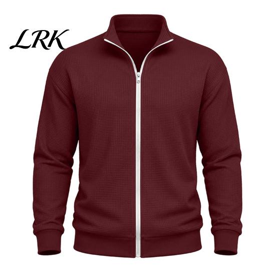 Klassischer Amerikanischer Stil Herren Außenbekleidung Waffelstrick Reißverschluss Jacke, Langarm Umlegekragen Moderne Truckerjacke Lässiger Cardigan Sweatshirt,