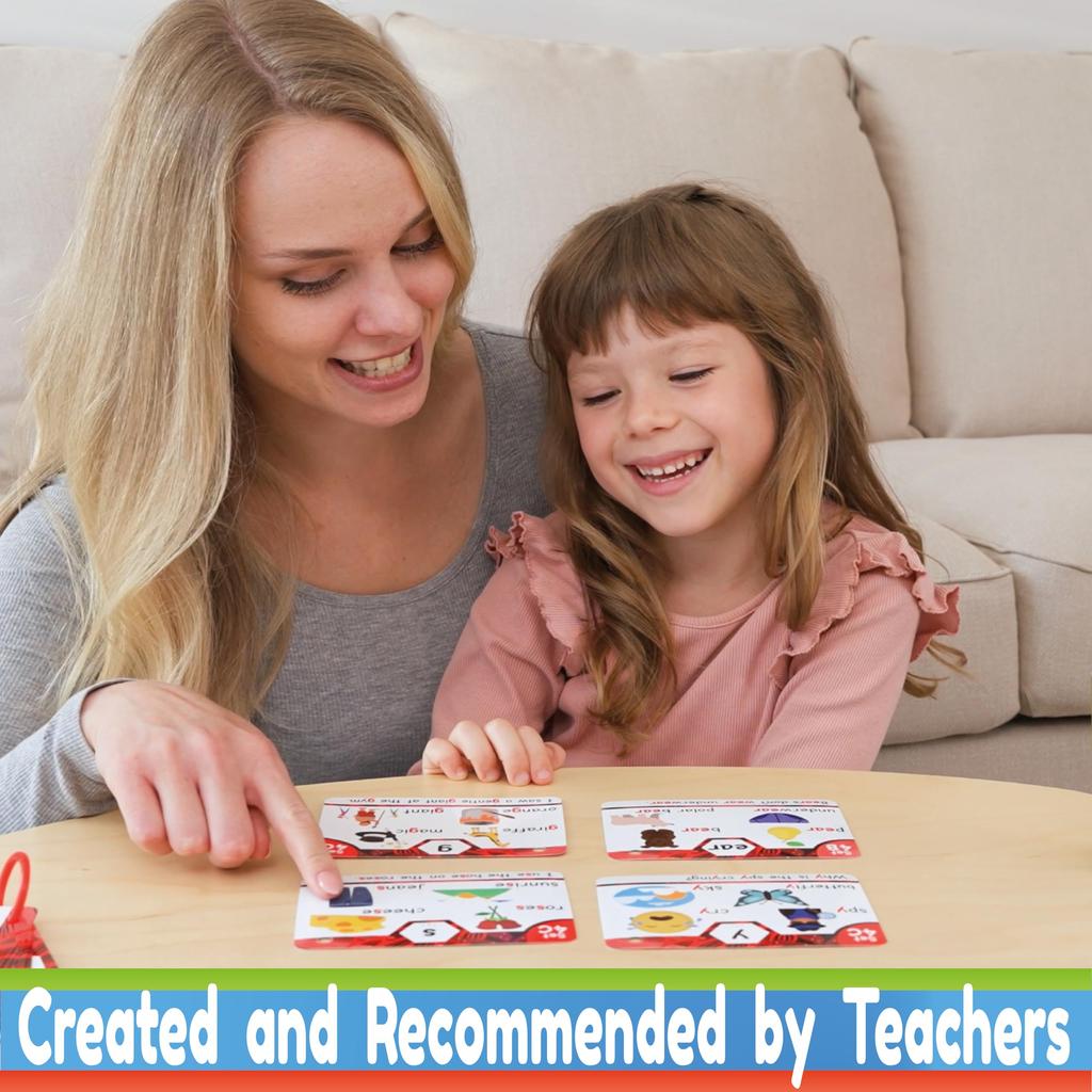 Phonics Flash Cards - Learn To Read In 20 Steps - Digraphs, CVC Blends, Long Vowels - Games for Kids Ages 4-8, Kindergarten, Grade 1, Grade 2,