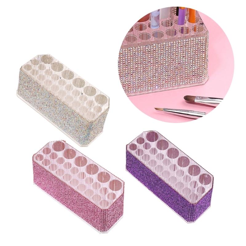 Multipurpose 26 Slot Makeup Brush Stand Rhinestones Acrylic Pen Organiser Cosmetic Brush Stand Vanity Organiser Rack